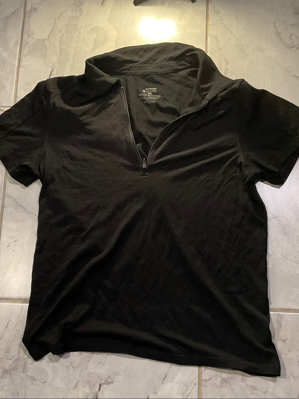 Patagonia Black Short-Sleeve Zip Polo merino wool medium